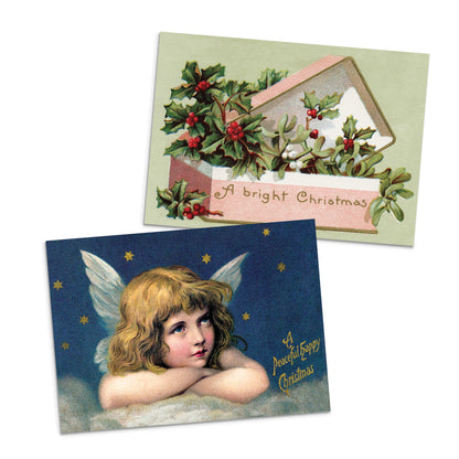 Victorian Greeting Cards Christmas Card Set of 10 Xmas Tree New Year Winter Edwardian English British Vintage Retro Santa Angel Cute Unique