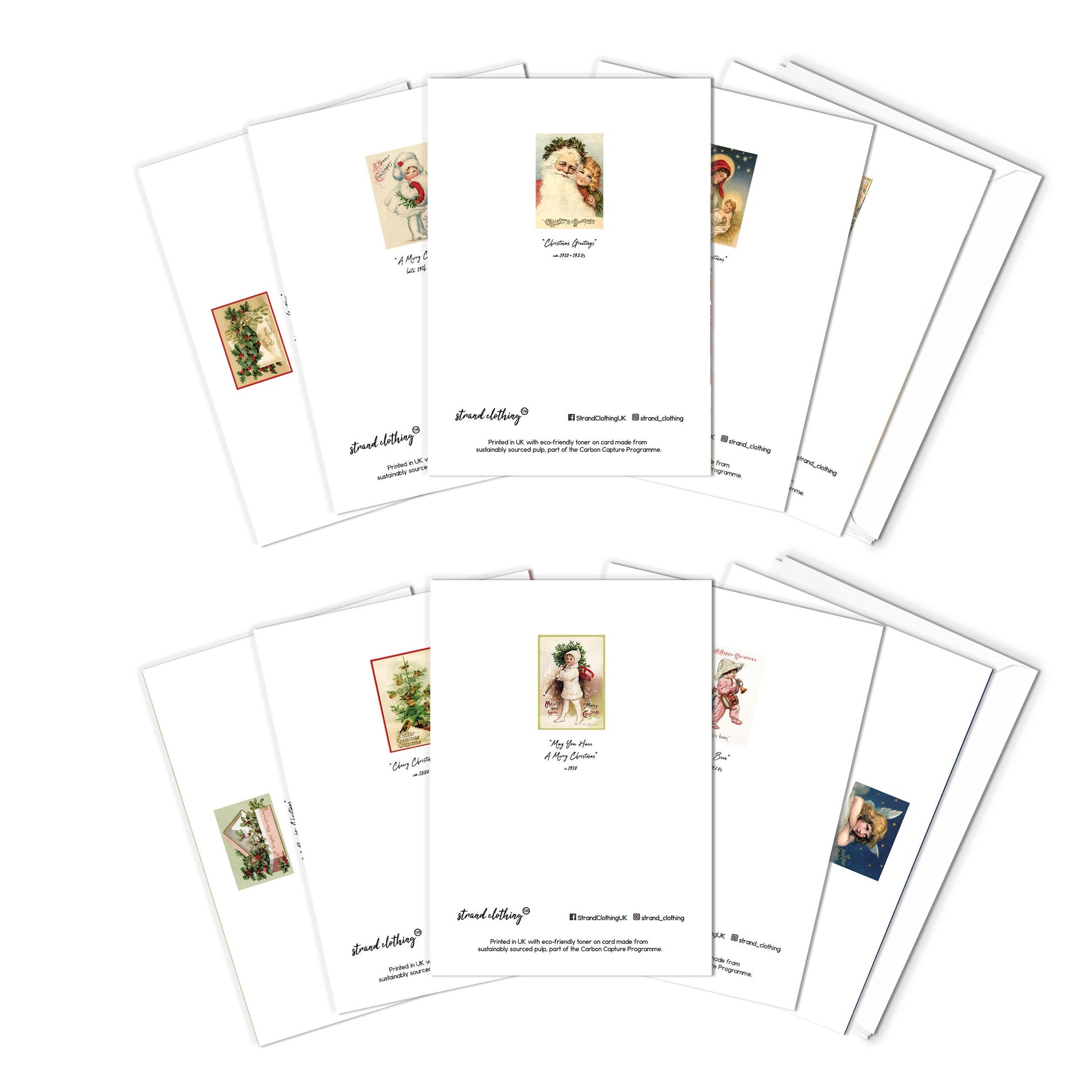 Victorian Greeting Cards Christmas Card Set of 10 Xmas Tree New Year Winter Edwardian English British Vintage Retro Santa Angel Cute Unique