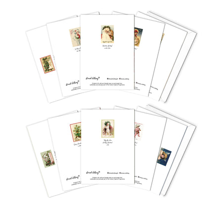 Victorian Greeting Cards Christmas Card Set of 10 Xmas Tree New Year Winter Edwardian English British Vintage Retro Santa Angel Cute Unique