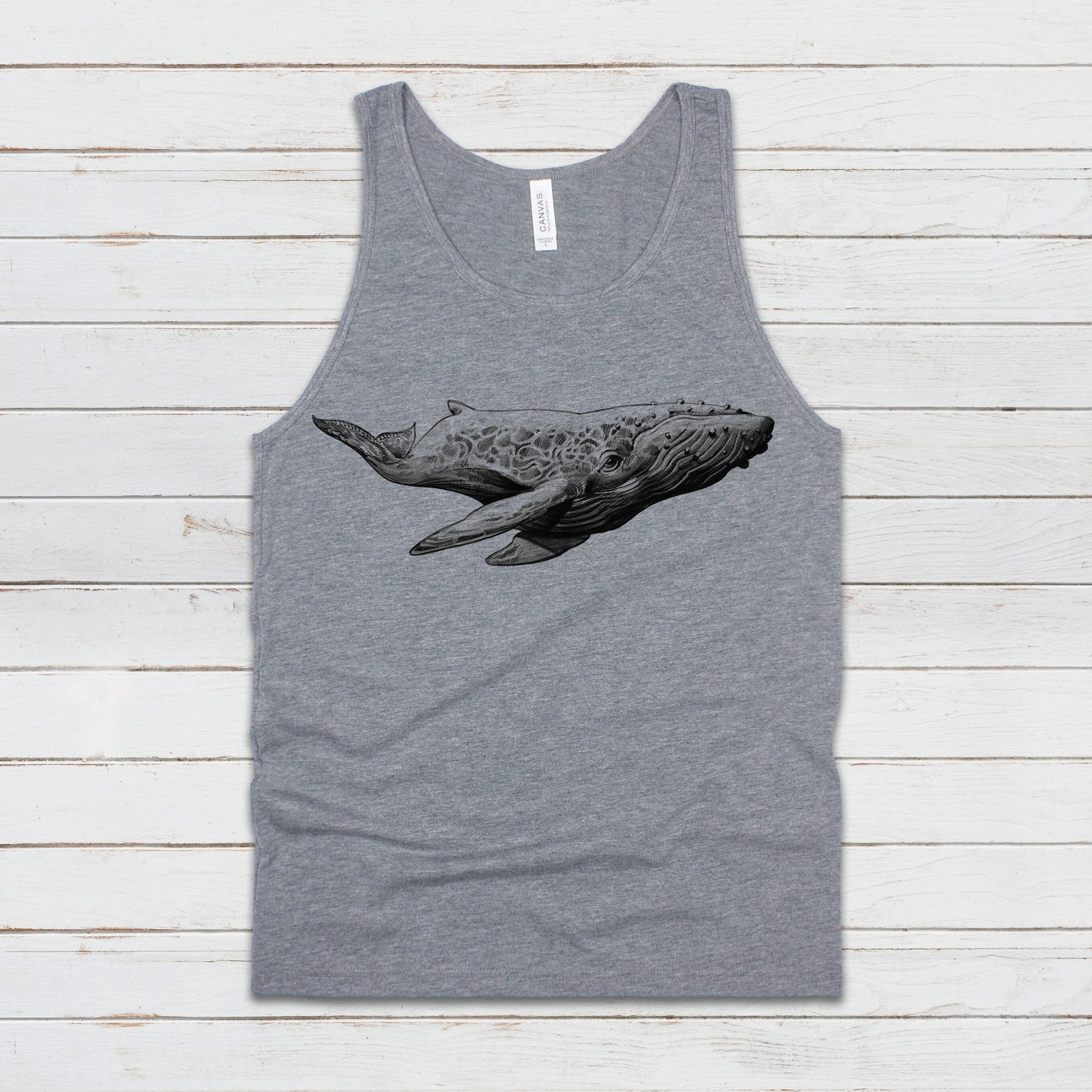 Humpback Whale Tank Top Traditional Art Pencil Drawing Design Print Blue Orca Earth Planet Ocean Beautiful Womens Mens Printed Vest Cami Tee