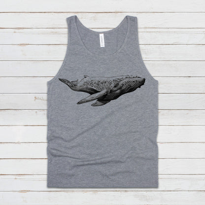 Humpback Whale Tank Top Traditional Art Pencil Drawing Design Print Blue Orca Earth Planet Ocean Beautiful Womens Mens Printed Vest Cami Tee