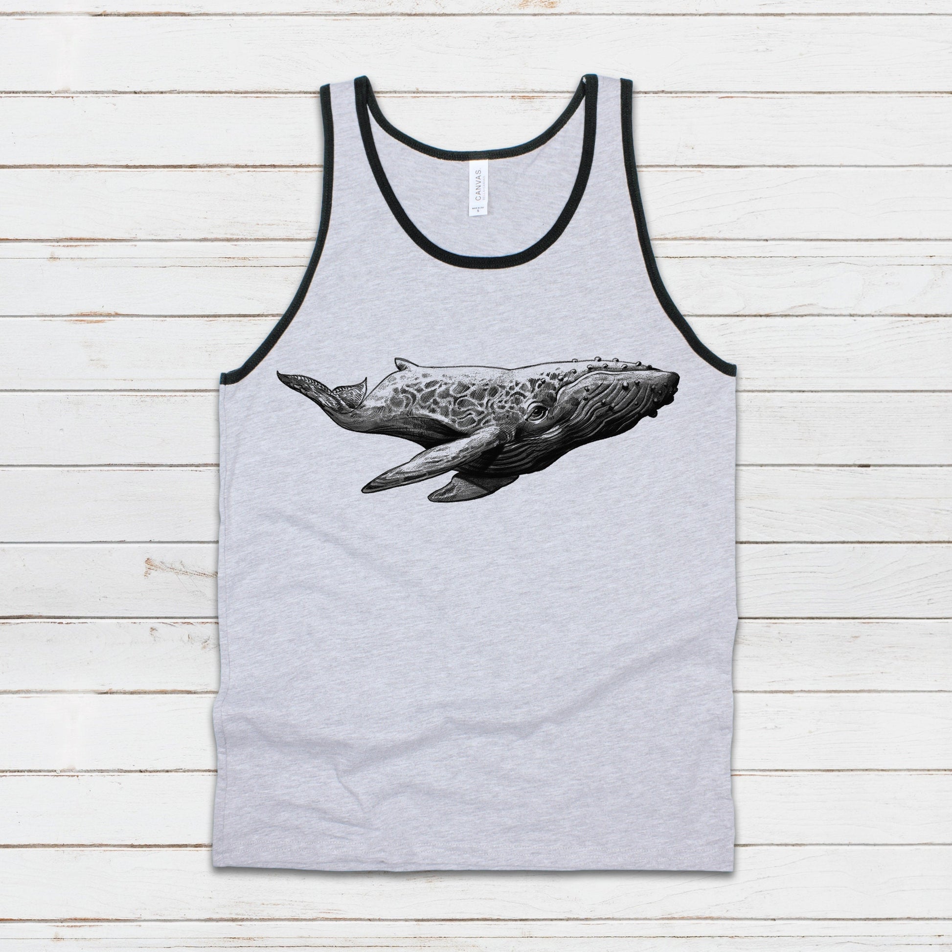 Humpback Whale Tank Top Traditional Art Pencil Drawing Design Print Blue Orca Earth Planet Ocean Beautiful Womens Mens Printed Vest Cami Tee