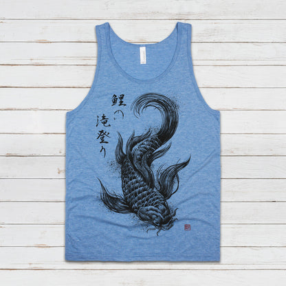 Koi Carp Japanese Calligraphy Tank Top Gyotaku Traditional Art Ukiyo-e Japan Kanji Anime Manga Kyoto Kawaii Womens Men Printed Vest Cami Tee