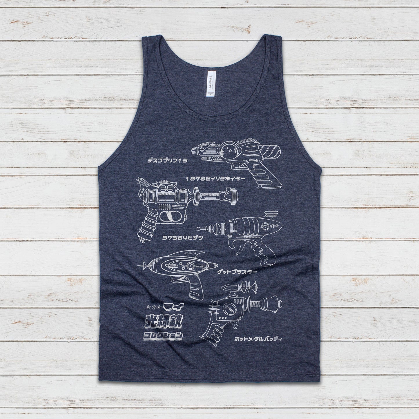 Japanese Tank Top Ray Blaster Phaser Laser Gun Retro Anime Manga Robot Space Geek Larp Spaceship Sci-Fi Womens Mens Printed Vest Cami Tee