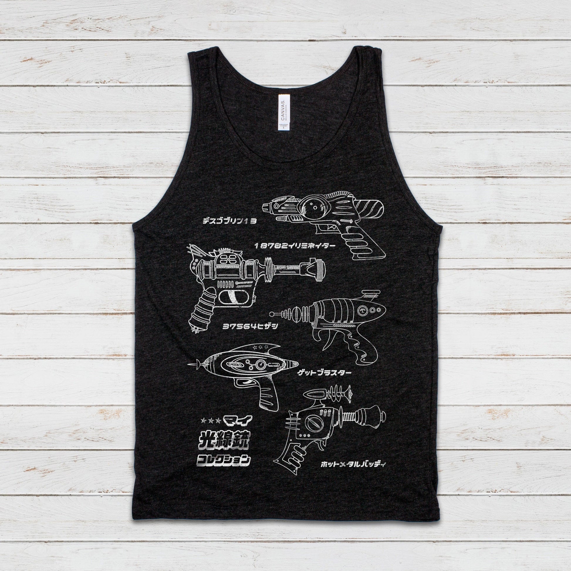 Japanese Tank Top Ray Blaster Phaser Laser Gun Retro Anime Manga Robot Space Geek Larp Spaceship Sci-Fi Womens Mens Printed Vest Cami Tee