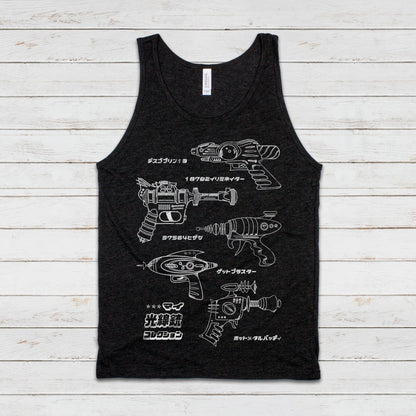Japanese Tank Top Ray Blaster Phaser Laser Gun Retro Anime Manga Robot Space Geek Larp Spaceship Sci-Fi Womens Mens Printed Vest Cami Tee