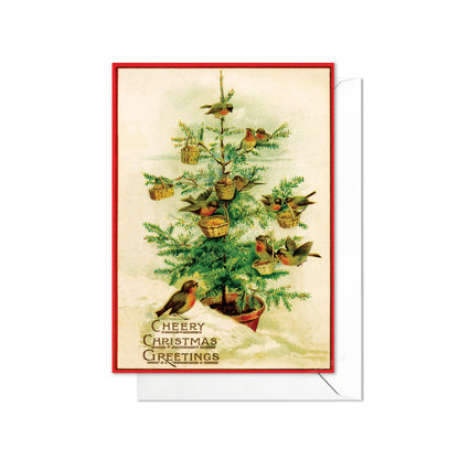 Victorian Greeting Cards Christmas Card Set Xmas Tree New Year Winter Edwardian British Vintage Old Retro Robin Birds Cute Pretty - T16