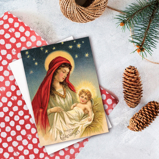 Victorian Greeting Cards Christmas Card Xmas Tree New Year Winter Edwardian Madonna Nativity British Vintage Old Retro Kitsch Pretty - M24