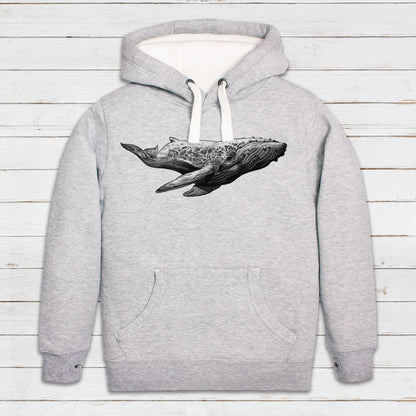 Humpback Whale Hoodie Gyotaku Traditional Art Pencil Drawing Design Blue Orca Earth Planet Ocean Womens Mens Sweatshirt Printed Hooded Top