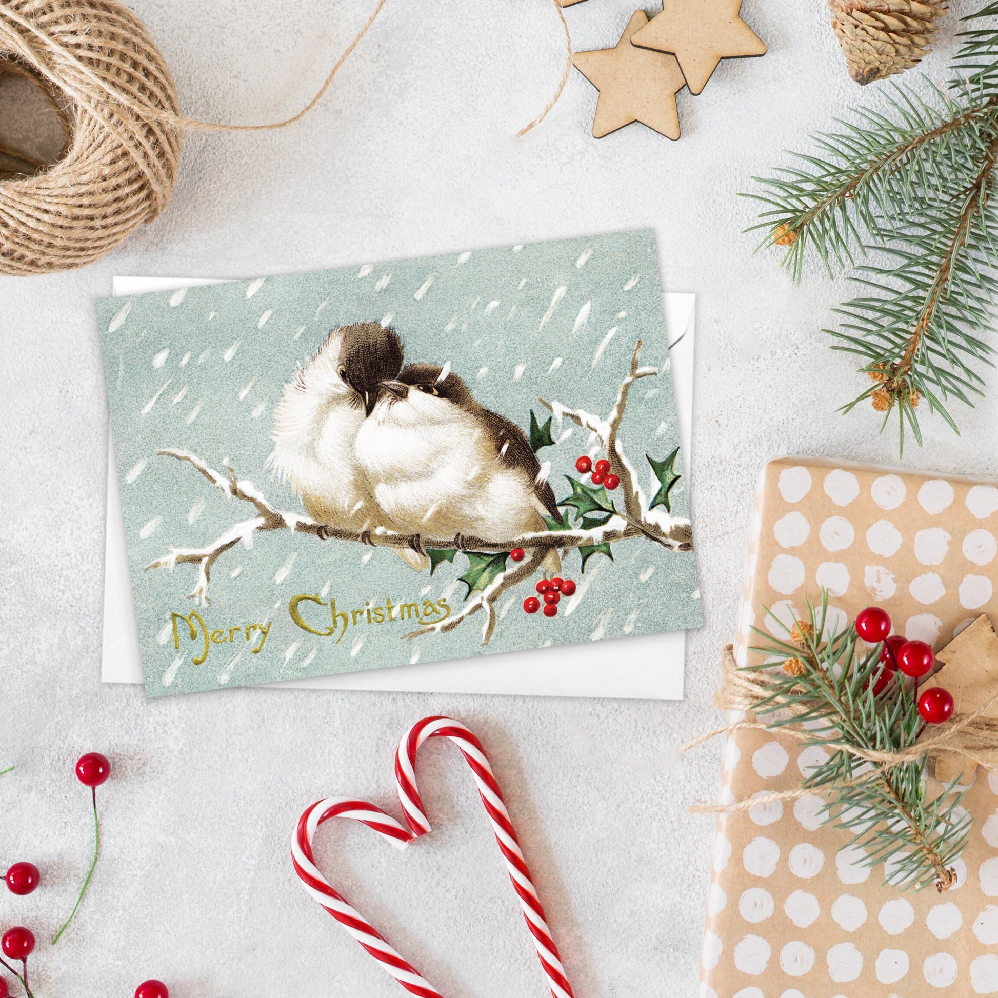 Victorian Greeting Cards Christmas Card Set Xmas Tree New Year Winter Edwardian English British Vintage Retro Santa Robin Angel Cute Pretty