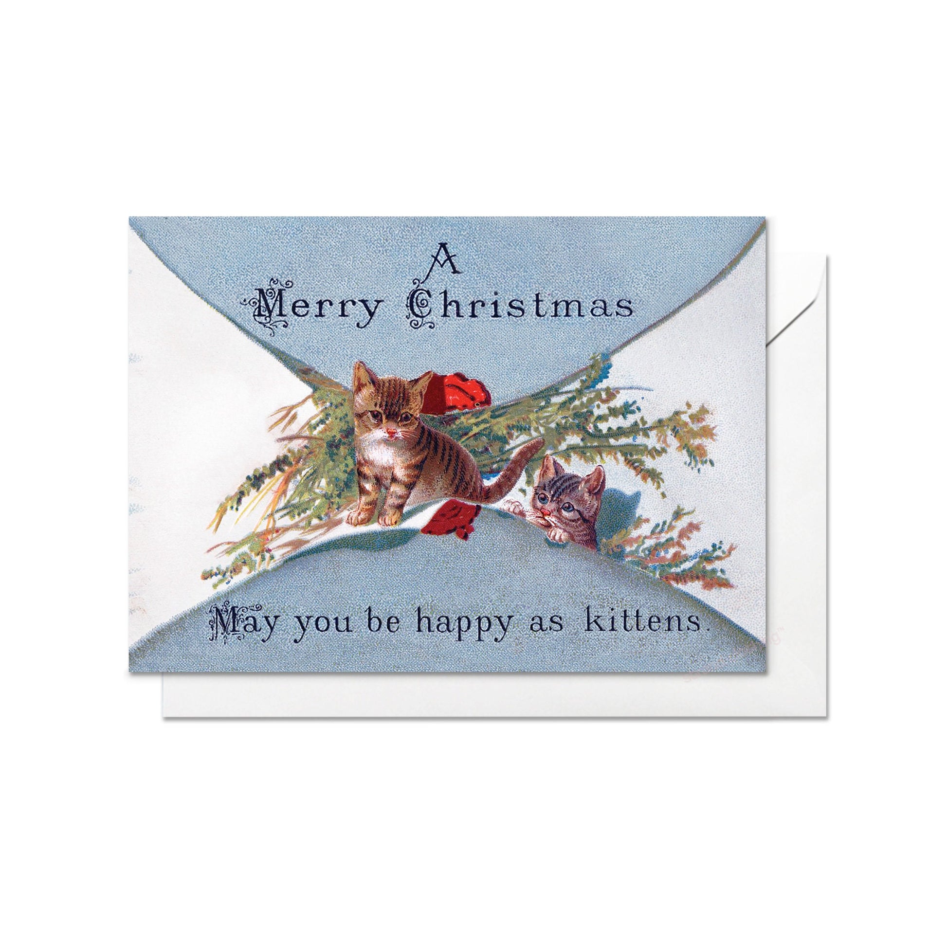 Victorian Greeting Cards Christmas Card Set Xmas Tree New Year Winter Edwardian Vintage Retro Cats Kitten Kawaii Kitsch Cute Funny - E02