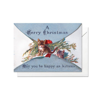 Victorian Greeting Cards Christmas Card Set Xmas Tree New Year Winter Edwardian Vintage Retro Cats Kitten Kawaii Kitsch Cute Funny - E02