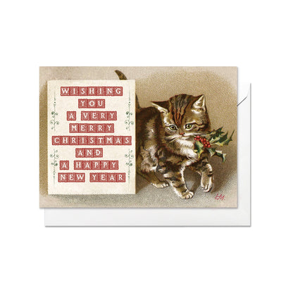 Victorian Greeting Cards Christmas Card Set Xmas New Year Winter Edwardian Vintage Retro Cat Kitten Kawaii Kitsch Cute Funny Pretty - B98