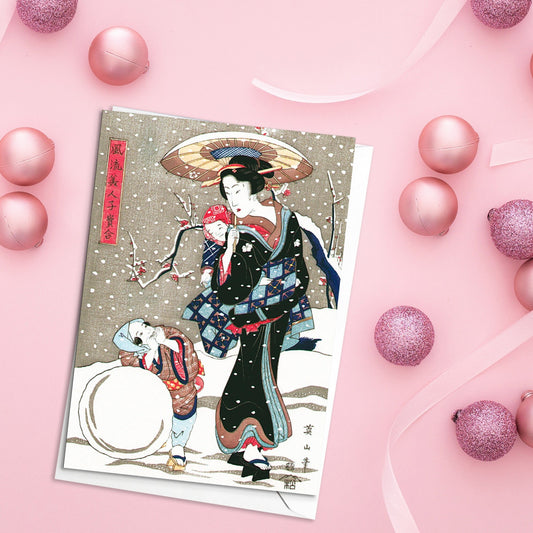 Japanese Ukiyo-e Art Greeting Card Christmas Xmas New Year Winter Woodblock Print Aesthetic Hiroshige Beautiful Basho Elegant Luxury - K28