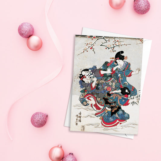 Japanese Ukiyo-e Art Greeting Card Christmas Xmas New Year Snow Woodblock Print Aesthetic Hiroshige Beautiful Basho Elegant Luxury - Y38