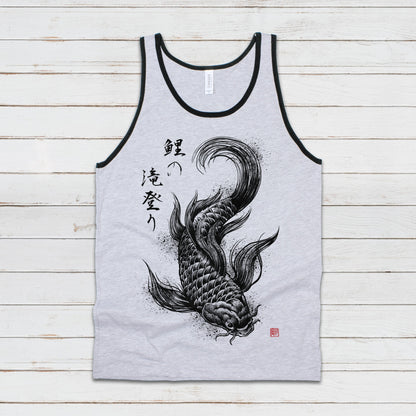 Koi Carp Japanese Calligraphy Tank Top Gyotaku Traditional Art Ukiyo-e Japan Kanji Anime Manga Kyoto Kawaii Womens Men Printed Vest Cami Tee