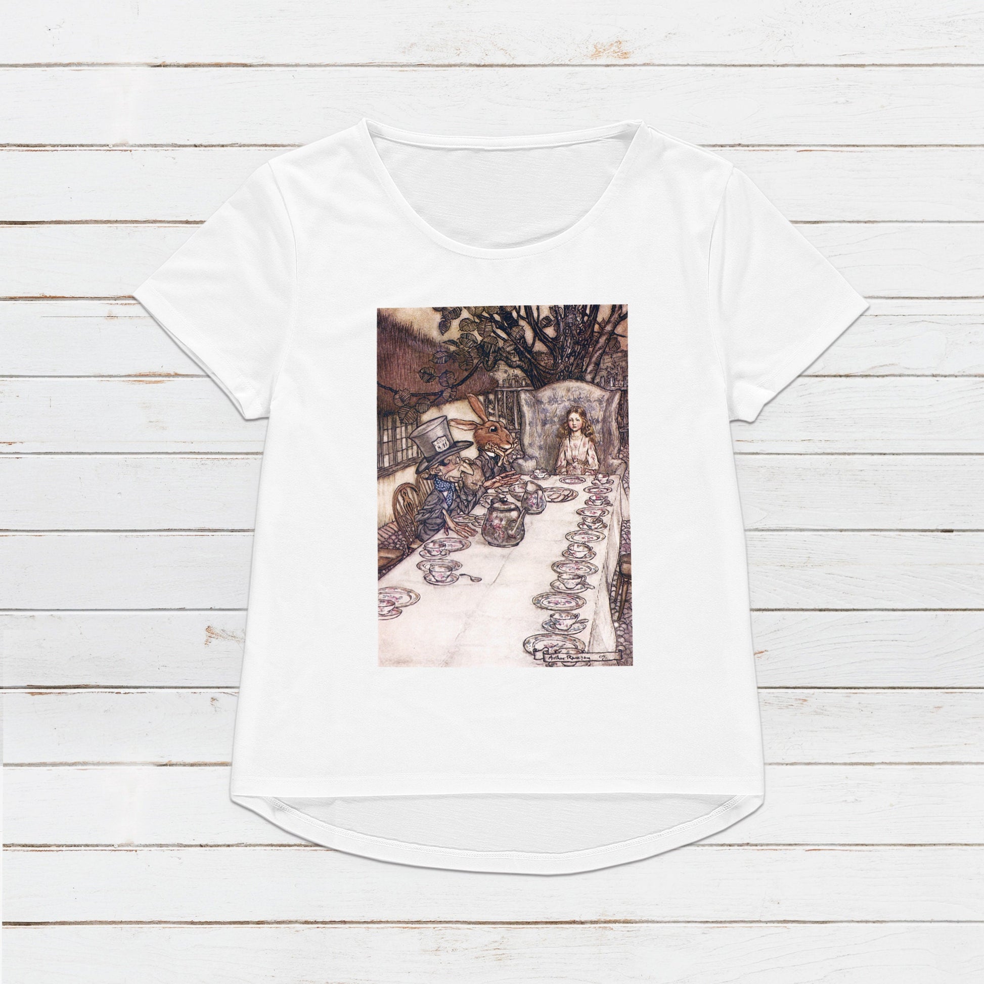 Alice Tea Party Art T Shirt Arthur Rackham Aesthetic Victorian Pretty Mad Hatter Soft Grunge Pre-Raphaelite Y2K 90s Womens Mens Printed Tee