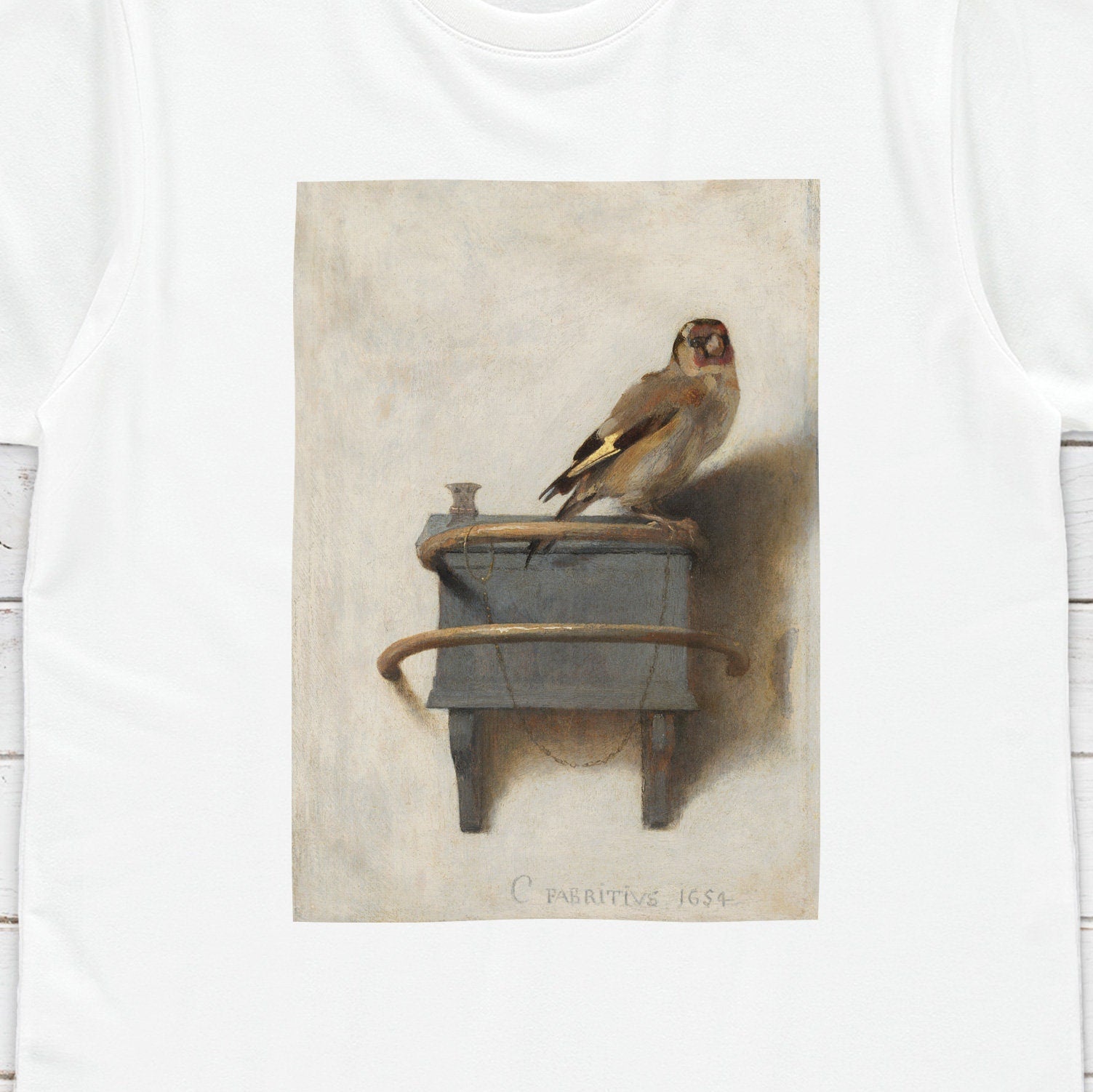 The Goldfinch Art T Shirt Antique Carel Fabritius Painting Het Puttertje Birds Nature Dutch Cute Beautiful Aesthetic Womens Mens Printed Tee