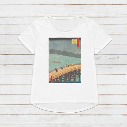 Japanese Ukiyo-e T Shirt Woodblock Art Hiroshige Sudden Shower over Shin-Ohashi Bridge and Atake Rain Calligraphy Womens Mens Printed Tee