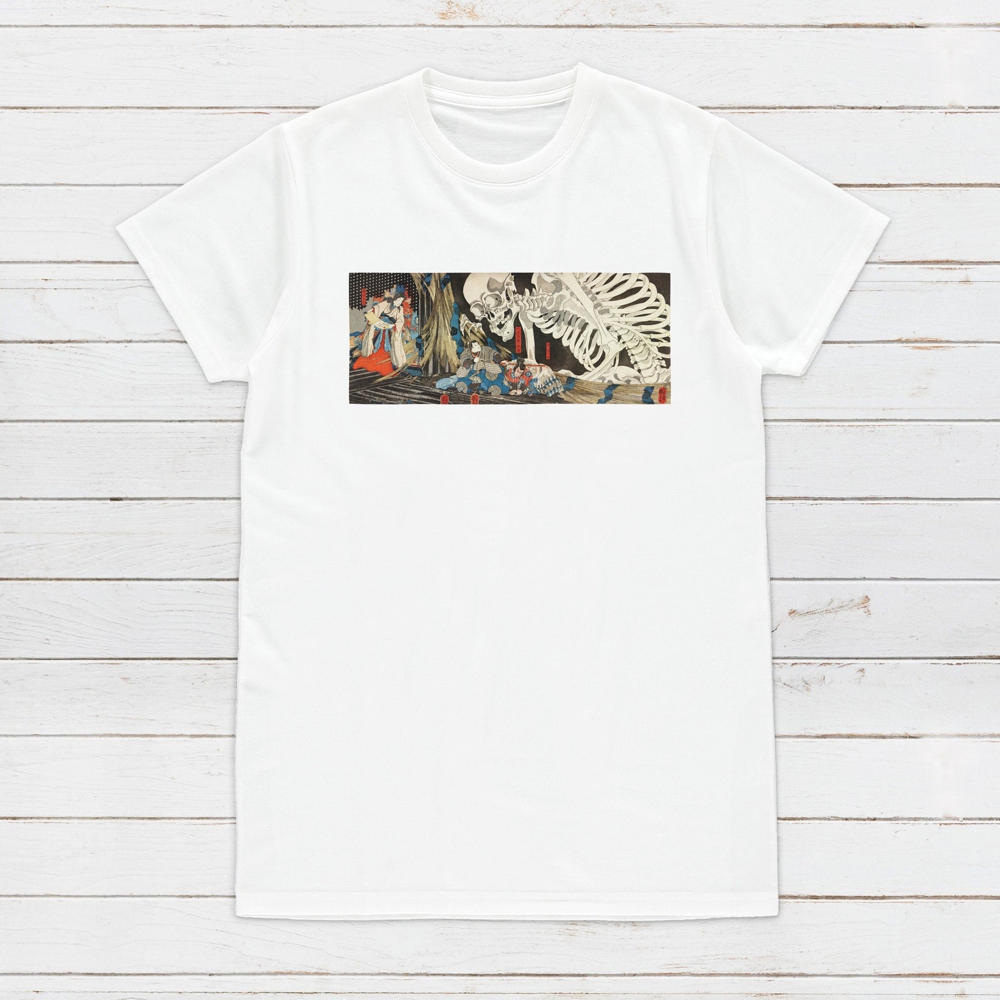 Japanese Ukiyo-e T Shirt Woodblock Art Utagawa Kuniyoshi Mitsukuni and the Skeleton Specter Tryptych Japan Calligraphy Women Men Printed Tee