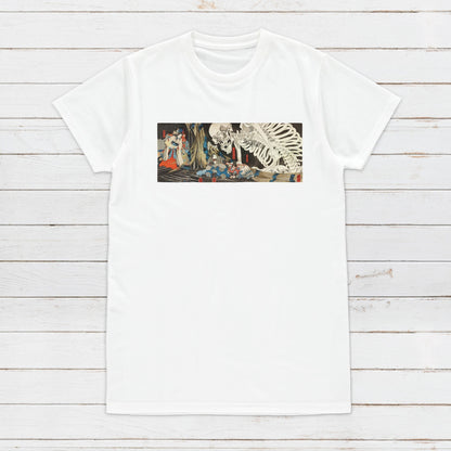 Japanese Ukiyo-e T Shirt Woodblock Art Utagawa Kuniyoshi Mitsukuni and the Skeleton Specter Tryptych Japan Calligraphy Women Men Printed Tee