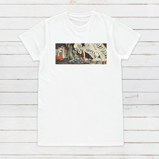Japanese Ukiyo-e T Shirt Woodblock Art Utagawa Kuniyoshi Mitsukuni and the Skeleton Specter Tryptych Japan Calligraphy Women Men Printed Tee