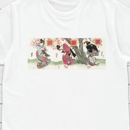 Japanese Ukiyo-e T Shirt Woodblock Art Keisai Eisen Kyoto Geisha Maiko Tryptych Sakura Tattoo Beautiful Calligraphy Womens Mens Printed Tee