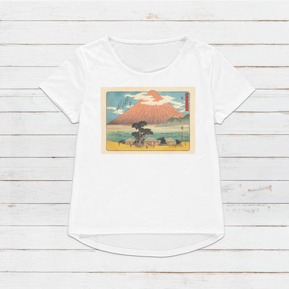 Japanese Ukiyo-e T Shirt Woodblock Art Hiroshige Mount Fuji Mountain Hara Station 14 Tokaido Japan Kanji Calligraphy Womens Mens Printed Tee