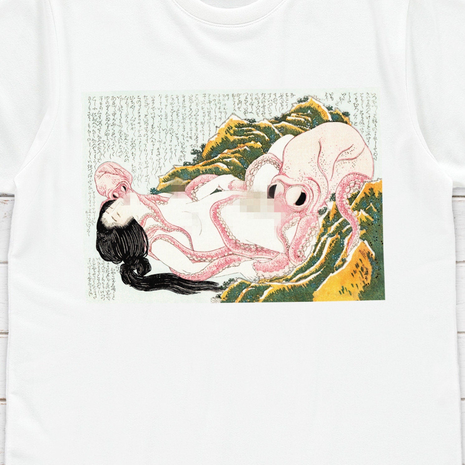 Japanese Ukiyo-e T Shirt Woodblock Art Hokusai Ama Diver Octopuses Shunga Tattoo Japan Kanji Calligraphy Womens Mens Graphic Printed Tee Top