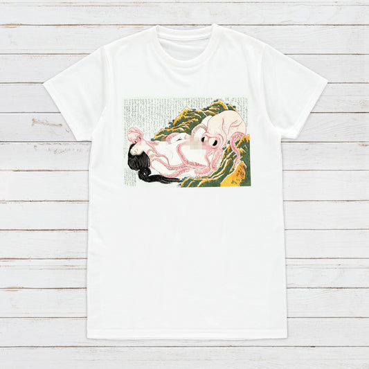 Japanese Ukiyo-e T Shirt Woodblock Art Hokusai Ama Diver Octopuses Shunga Tattoo Japan Kanji Calligraphy Womens Mens Graphic Printed Tee Top