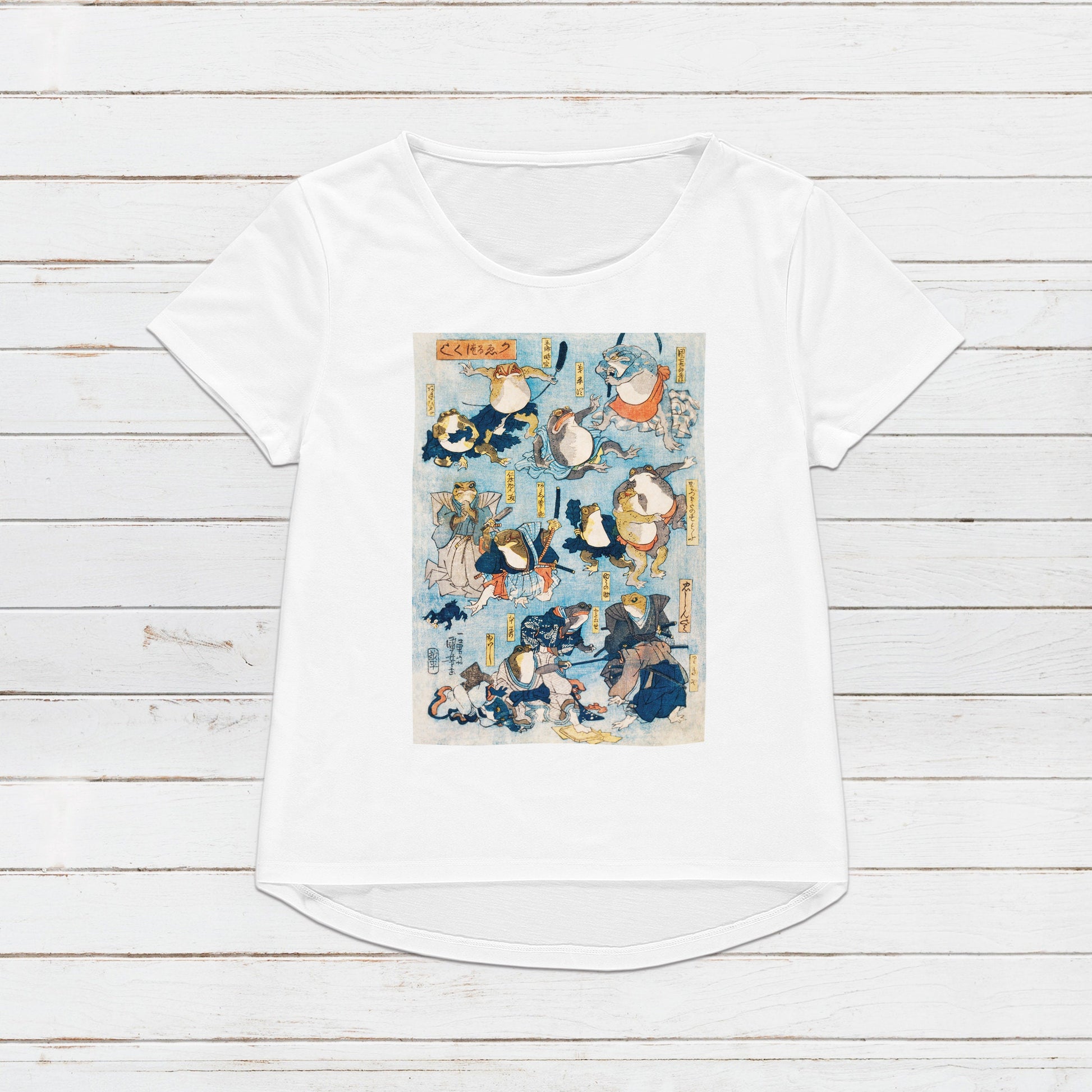 Japanese Ukiyo-e T Shirt Woodblock Art Samurai Ninja Frogs Kabuki Toad Tattoo Funny Cute Kawaii Calligraphy Womens Mens Graphic Printed Tee