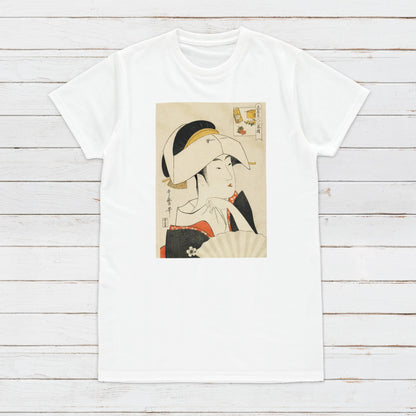 Japanese Ukiyo-e T Shirt Woodblock Art Kitagawa Utamaro Geisha Maiko Elegant Cute Kimono Japan Calligraphy Womens Mens Graphic Printed Tee