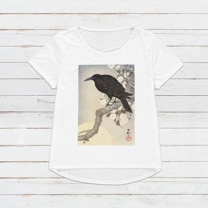 Japanese Ukiyo-e T Shirt Woodblock Art Ohara Koson Shoson Crow Raven Rook Bird Tattoo Moon Kanji Calligraphy Womens Mens Graphic Printed Tee