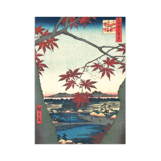 Japanese Ukiyo-e Art Print Poster Woodblock Wall Art Hiroshige Maples At Mama Trees Leaves Landscape Autumn Beautiful Japan Calligraphy A3