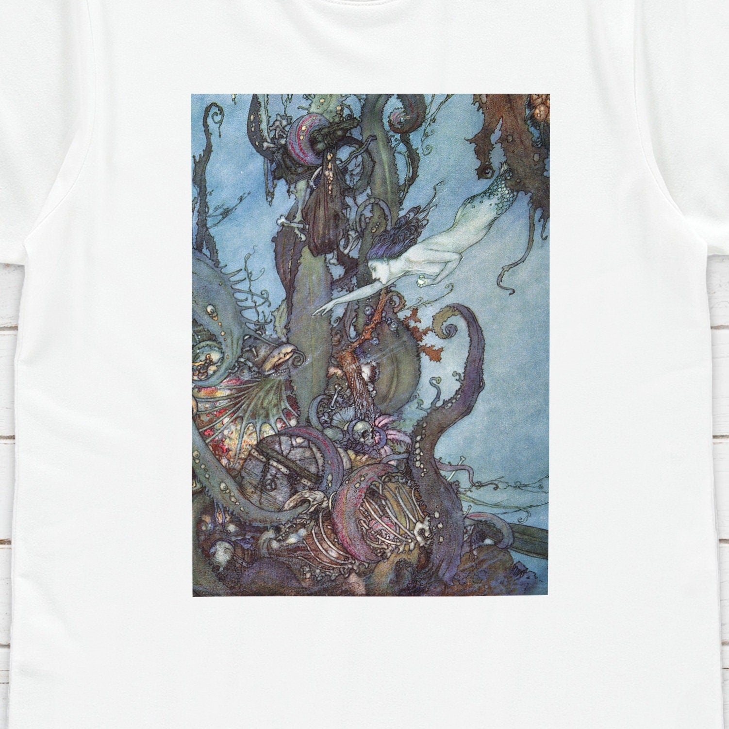 Mermaid Art T Shirt Edmund Dulac Aesthetic Victorian Pretty Fairy Princess Soft Grunge Pre-Raphaelite Y2K 90s Gift Womens Mens Printed Tee