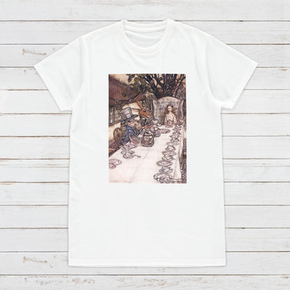 Alice Tea Party Art T Shirt Arthur Rackham Aesthetic Victorian Pretty Mad Hatter Soft Grunge Pre-Raphaelite Y2K 90s Womens Mens Printed Tee