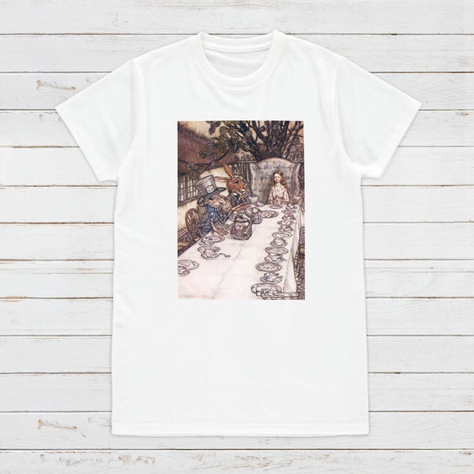 Alice Tea Party Art T Shirt Arthur Rackham Aesthetic Victorian Pretty Mad Hatter Soft Grunge Pre-Raphaelite Y2K 90s Womens Mens Printed Tee