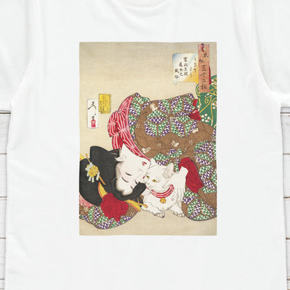 Japanese Ukiyo-e T Shirt Woodblock Art Yoshitoshi Kyoto Geisha Maiko Cat Neko Tattoo Beautiful Japan Calligraphy Womens Mens Printed Tee Top
