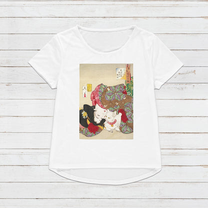 Japanese Ukiyo-e T Shirt Woodblock Art Yoshitoshi Kyoto Geisha Maiko Cat Neko Tattoo Beautiful Japan Calligraphy Womens Mens Printed Tee Top
