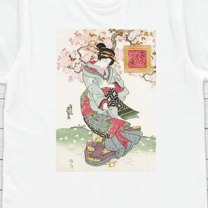 Japanese Ukiyo-e T Shirt Woodblock Art Keisai Eisen Kyoto Geisha Maiko Sakura Tattoo Beautiful Japan Calligraphy Womens Mens Printed Tee Top