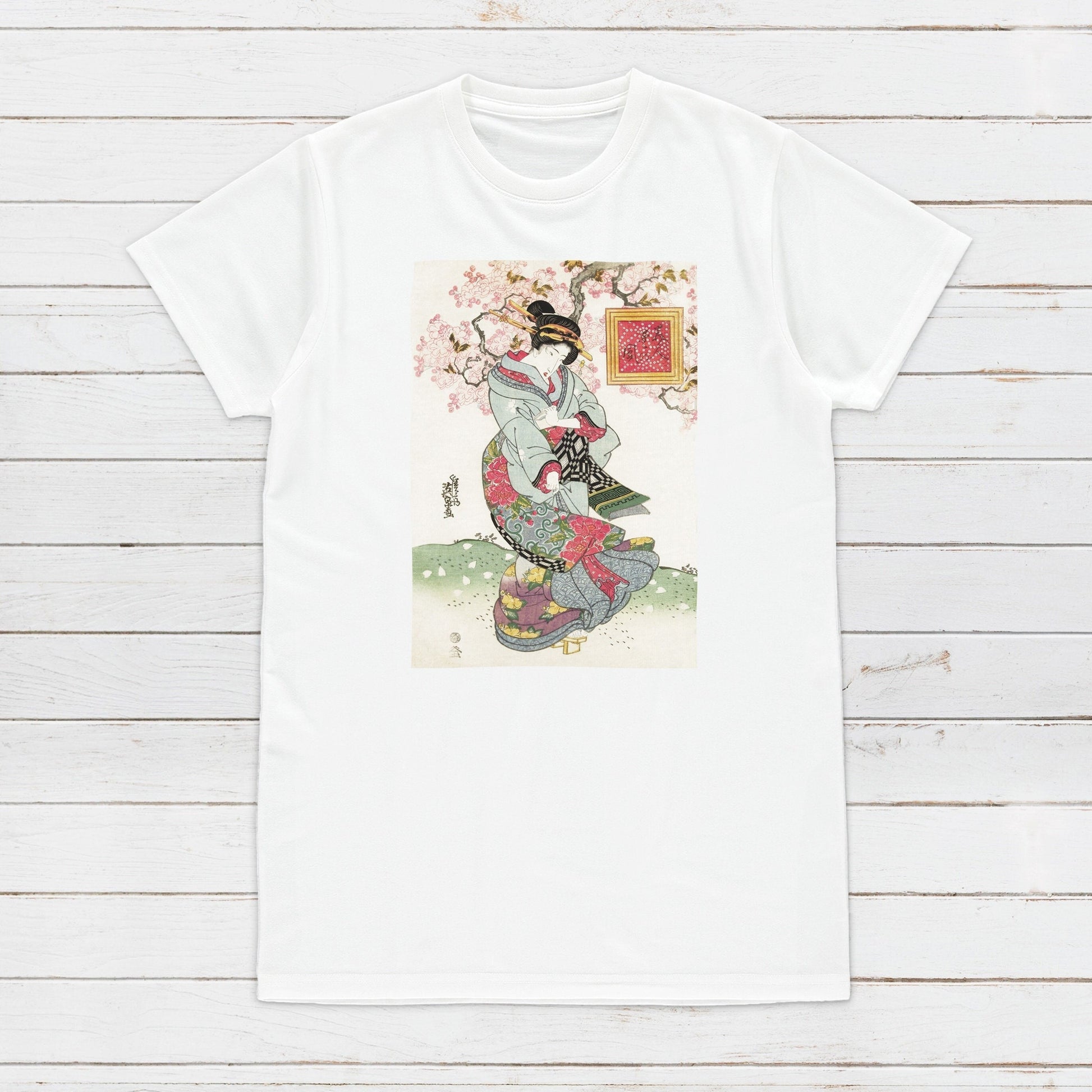 Japanese Ukiyo-e T Shirt Woodblock Art Keisai Eisen Kyoto Geisha Maiko Sakura Tattoo Beautiful Japan Calligraphy Womens Mens Printed Tee Top