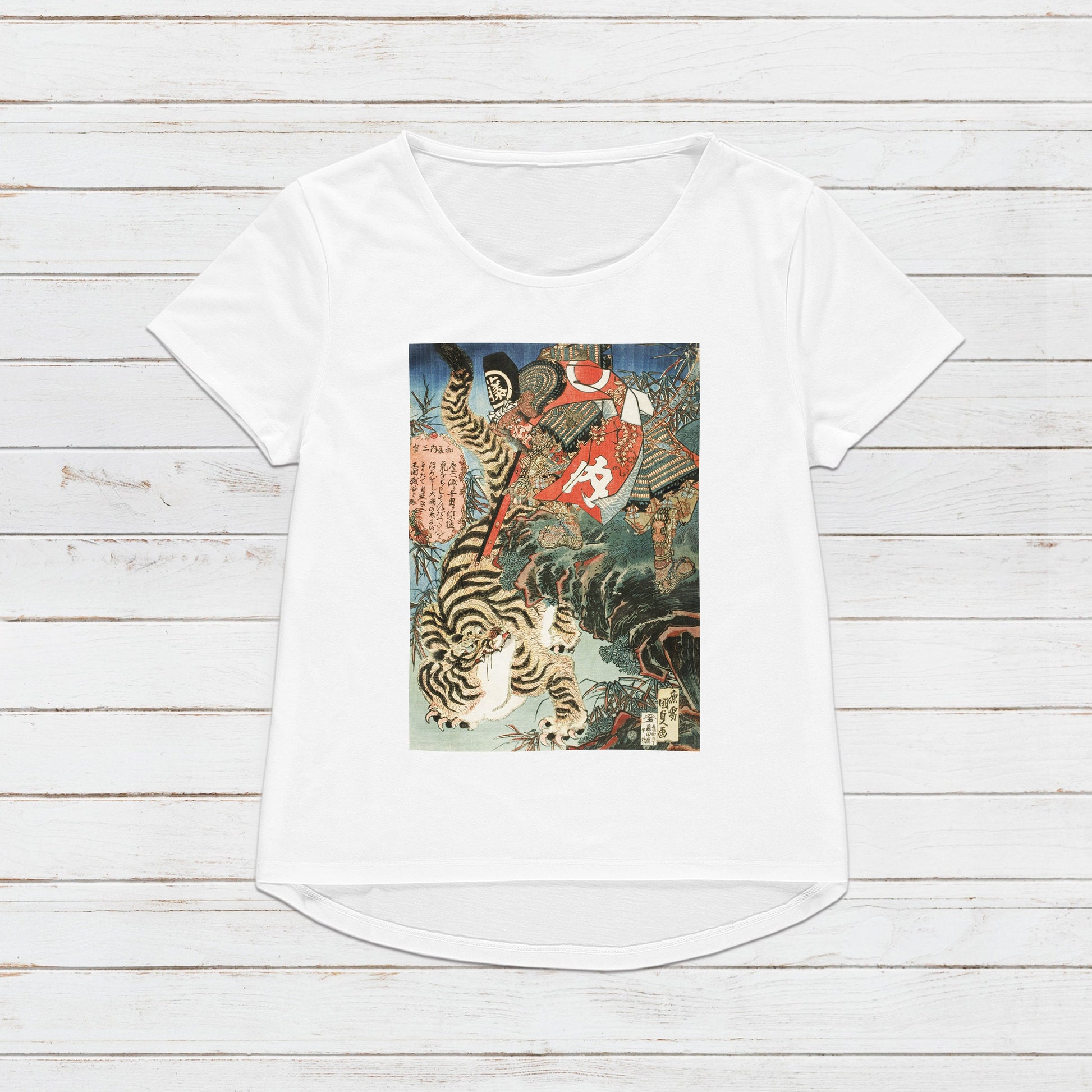 Japanese Ukiyo-e T Shirt Woodblock Art Utagawa Kunisada Samurai Bushido Tiger Japan Martial Arts Calligraphy Womens Mens Graphic Printed Tee