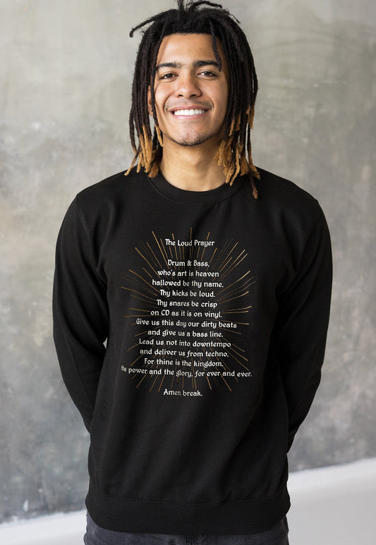 Drum & Bass Prayer Sweatshirt Junglist Neurofunk DJ Rhythm Machine Synth and Synthesizer Amen DnB Dubstep Mens Sweater Pullover Jumper Top
