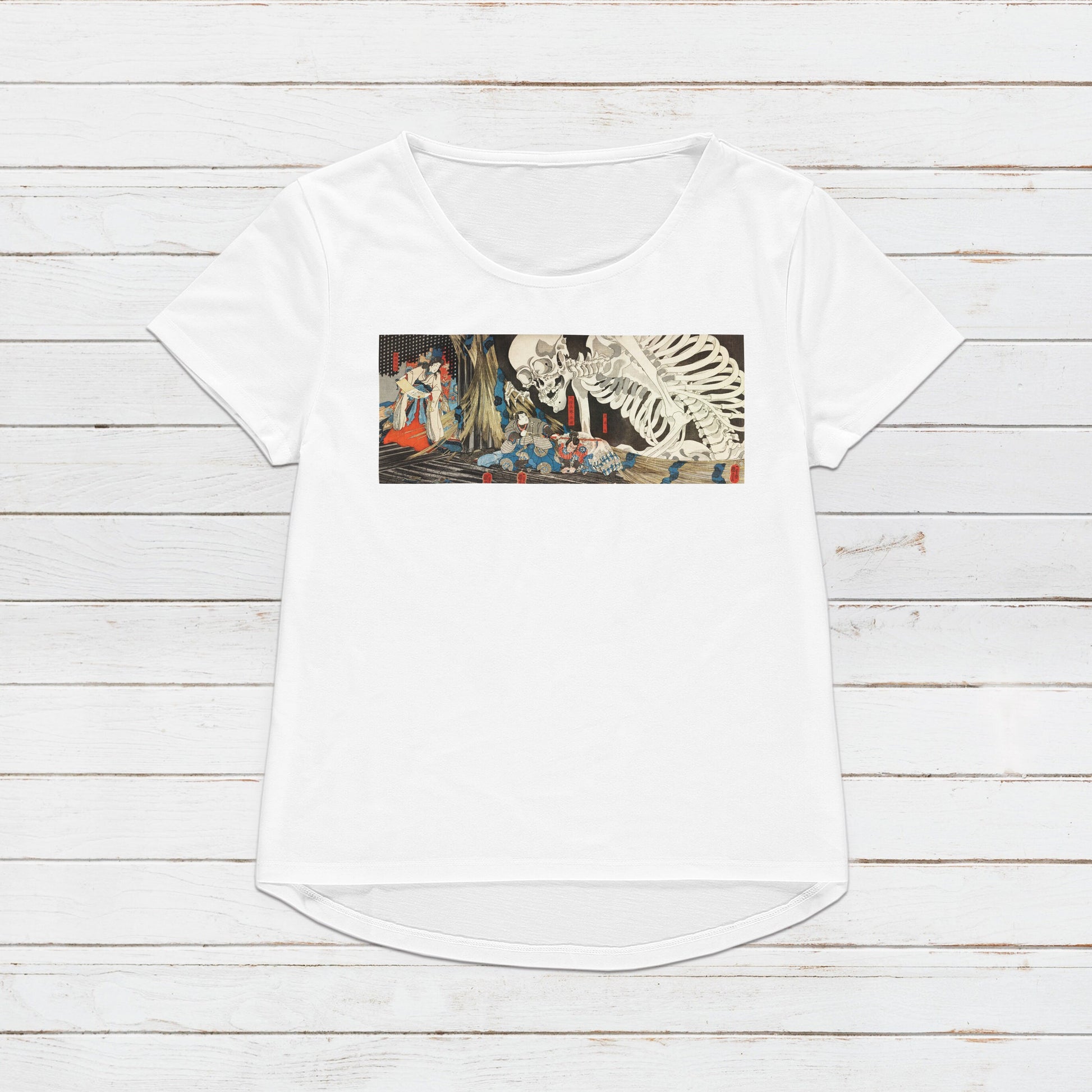 Japanese Ukiyo-e T Shirt Woodblock Art Utagawa Kuniyoshi Mitsukuni and the Skeleton Specter Tryptych Japan Calligraphy Women Men Printed Tee