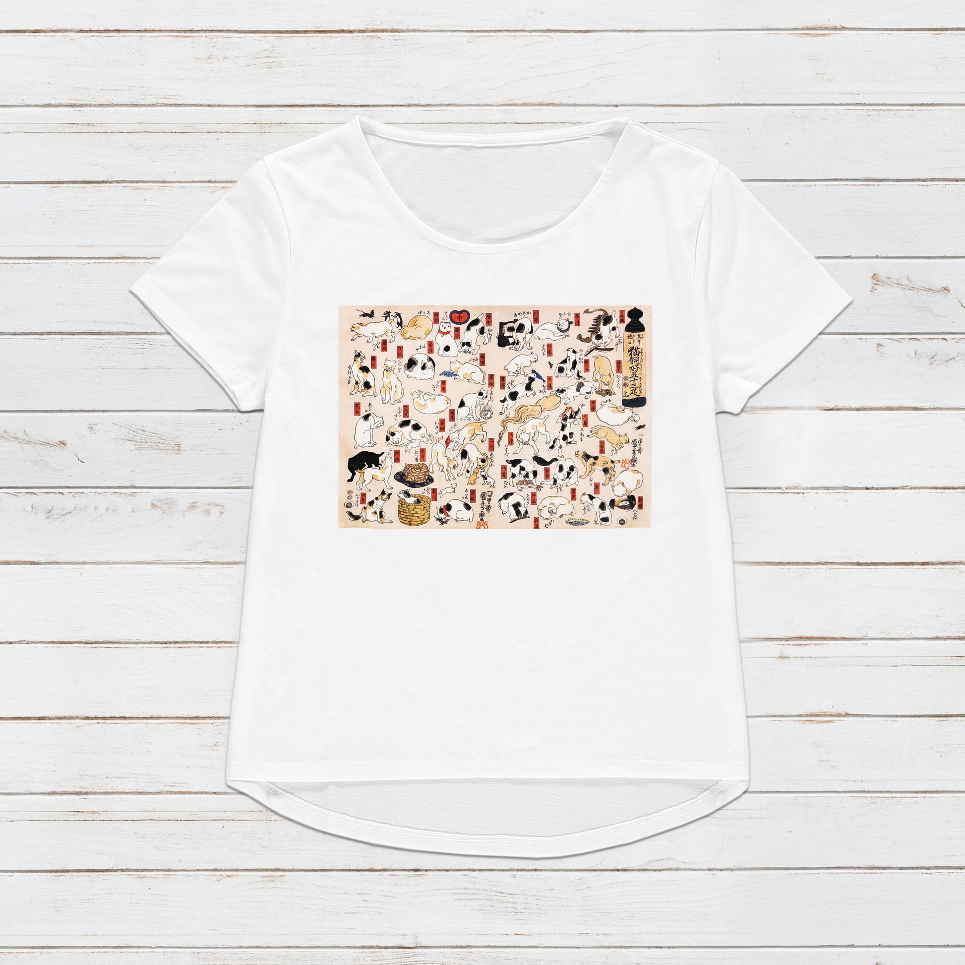 Japanese Ukiyo-e T Shirt Woodblock Art Utagawa Kuniyoshi Cats Tokaido Tattoo Neko Funny Kawaii Calligraphy Womens Mens Graphic Printed Tee