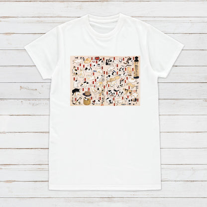 Japanese Ukiyo-e T Shirt Woodblock Art Utagawa Kuniyoshi Cats Tokaido Tattoo Neko Funny Kawaii Calligraphy Womens Mens Graphic Printed Tee
