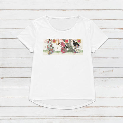 Japanese Ukiyo-e T Shirt Woodblock Art Keisai Eisen Kyoto Geisha Maiko Tryptych Sakura Tattoo Beautiful Calligraphy Womens Mens Printed Tee