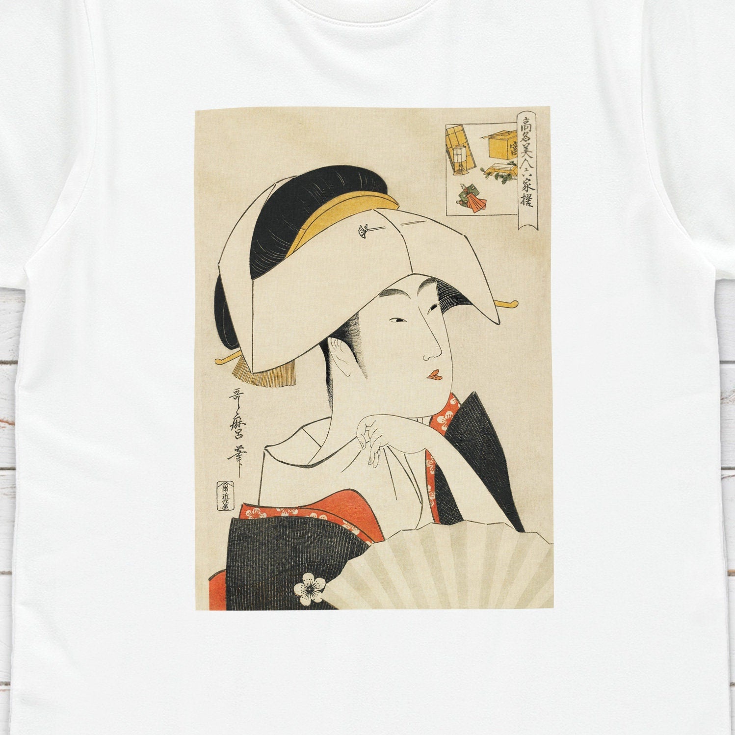Japanese Ukiyo-e T Shirt Woodblock Art Kitagawa Utamaro Geisha Maiko Elegant Cute Kimono Japan Calligraphy Womens Mens Graphic Printed Tee