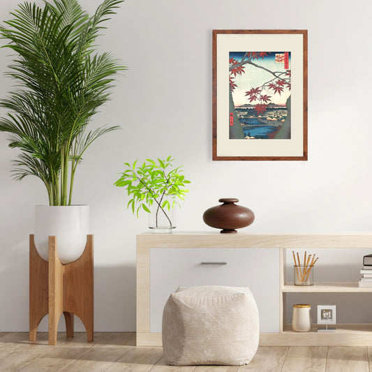 Japanese Art Print Poster Woodblock Ukiyo-e Framed Mounted Wall Hiroshige Maples At Mama Trees Leaves Beautiful Landscape Calligraphy A2 A3