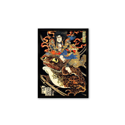 Japanese Samurai Art Print Poster Woodblock Ukiyo-e Style Framed Mounted Wall Utagawa Kuniyoshi Samurai Toad Horror Monster Frog Japan A3 A2
